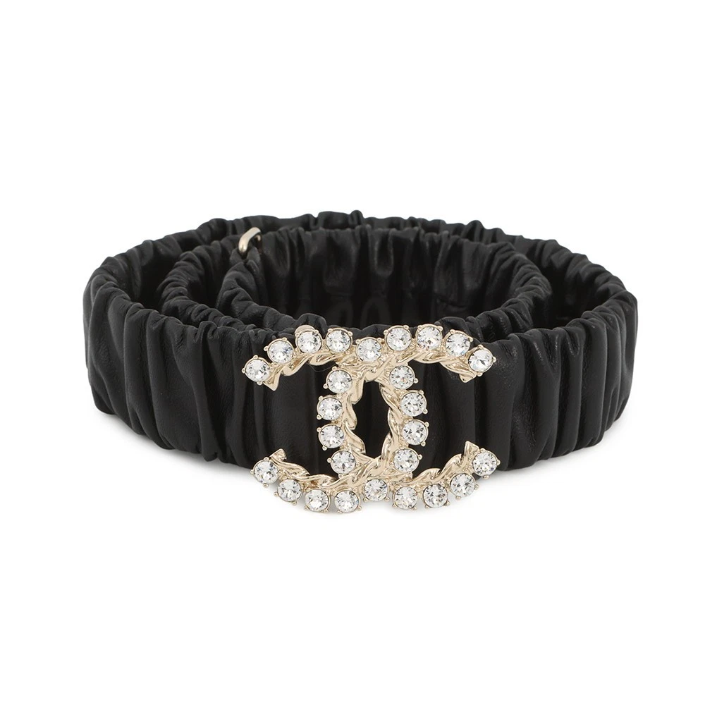 Chanel — CHANEL CC Logo Belt Bijoux Size 75/30 Leather/Rhinestone Black