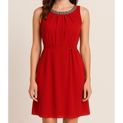 Teeze Me Red Sleeveless Chiffon Dress Beaded Neckline Size 5 Cocktail