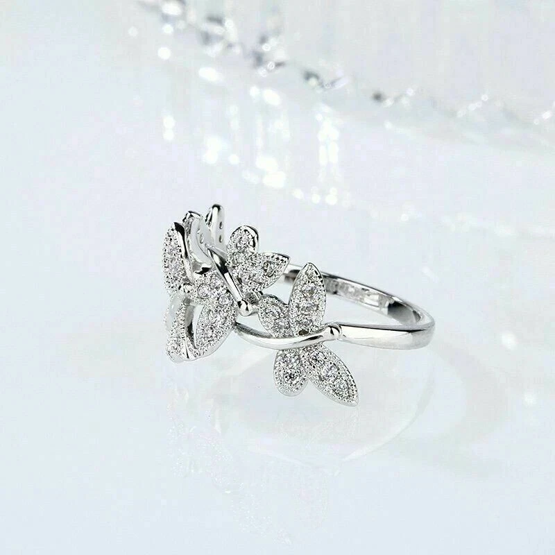 0.40Ct Lab Created Diamond Butterfly Engagement Ring 14K White Gold Finish - Image 3 of 4
