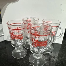 4 Vintage Seasons Greetings Tea, Coffee/Hot Chocolate Glass Mugs