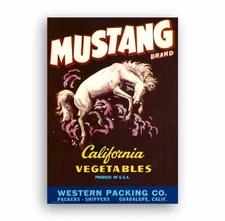 Vintage 1940’s American Vegetables Crate Label Mustang Brand cowboy FREE UK P&P