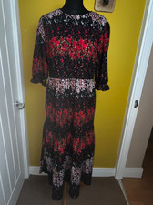 NEXT Black & Pink Abstract Floral Print Stretch Dress - Size 16 - Gypsy