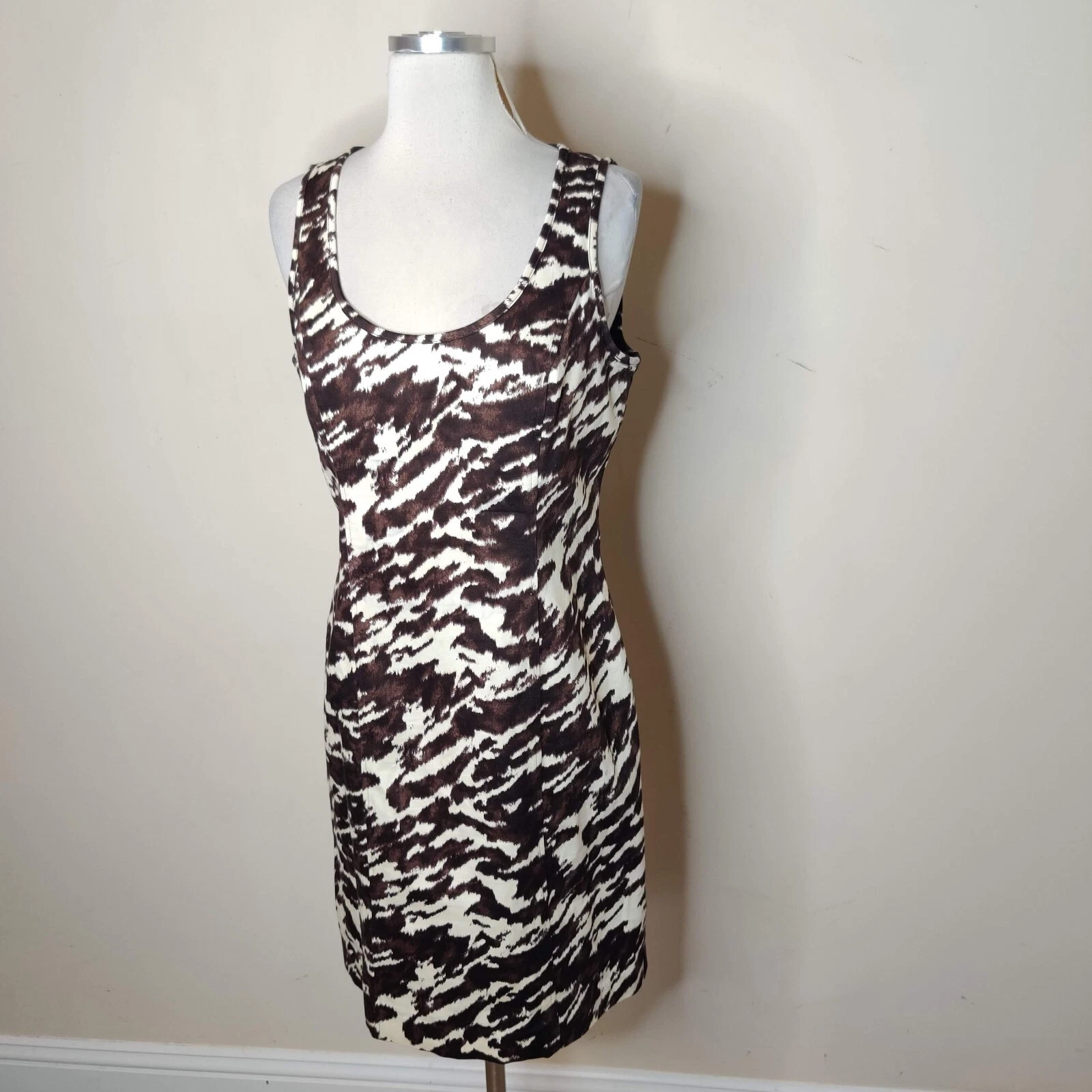 Abito Michael Kors taglia 6 donna stampa animalier smanicato tubino dietro zip elasticizzato