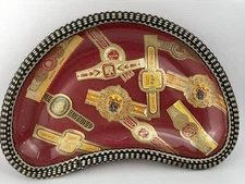 Vintage Glass Trinket Dish Kidney Bean Shape Cigar Bands Felt Base Home Decor