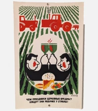 anti-Vodka Poster - Silkscreen Soviet 1968 for office - Anti-religious - Easter