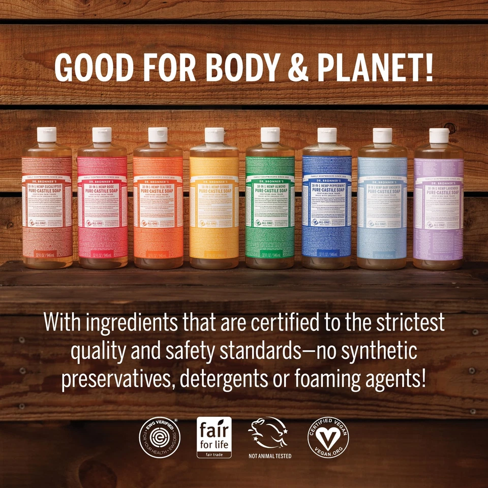 Jabón de Castilla puro certificado orgánico regenerativo Dr Bronner's 32 fl oz 18 en 1 Foto 4 de 4