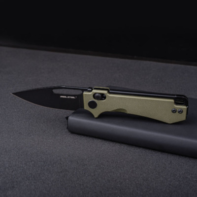 Real Steel Vis Folding Knife 2.75'' 12C27 Sandvik Steel Blade Green G10 Handle