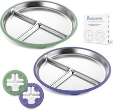 Stainless Steel Toddler Plate with Suction, 9  Divided Plates with Removable ...