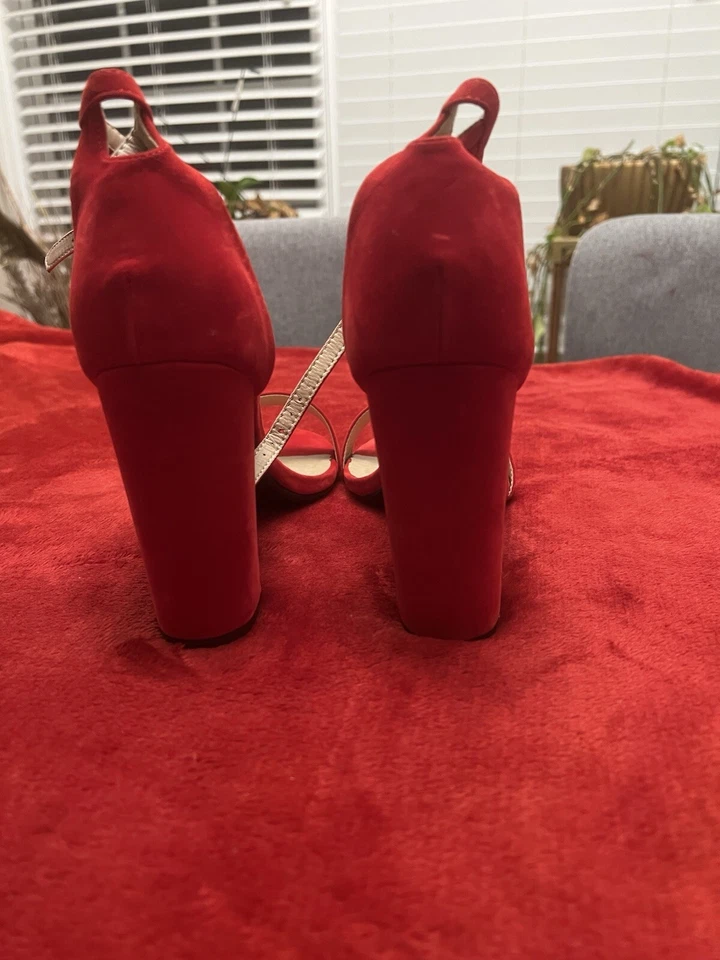 Boohoo Mujer Rojo Correa al Tobillo Tacones Bloque Talla EE. UU.: 7 Foto 4 de 4