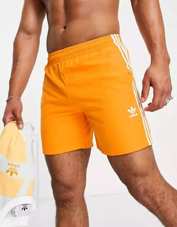 new adidas Originals ADICOLOR 3-STRIPES SWIM SHORTS men's M or XL orange  trunks