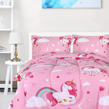 Bedding All Season Unicorn Comforter Set 2 Pillow Cases Machine Washable Twin