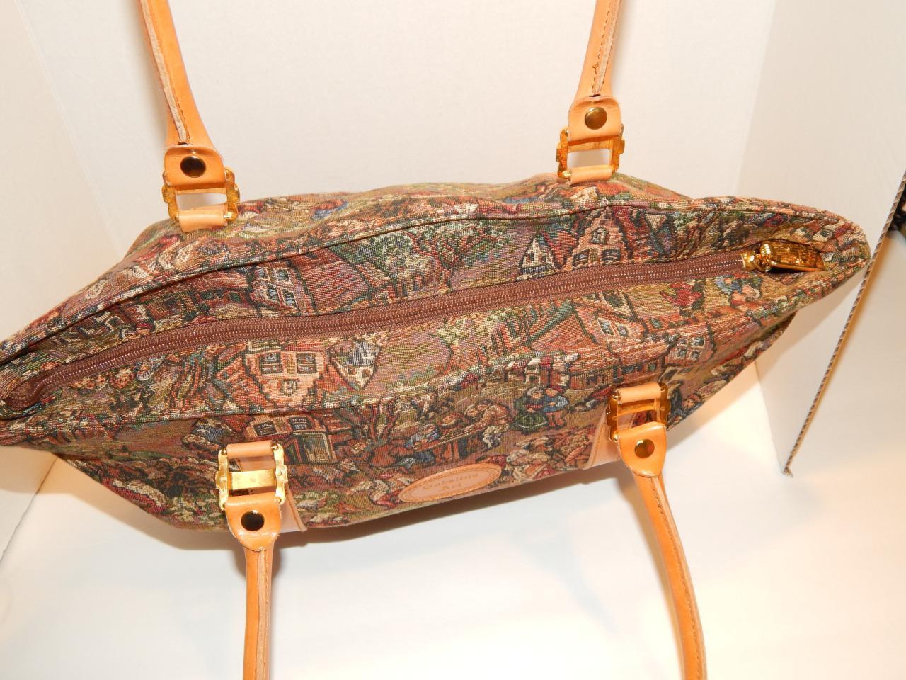 Gobelins Art Tapestry Canvas & eather Large Tote Handbag Shoulder Bag