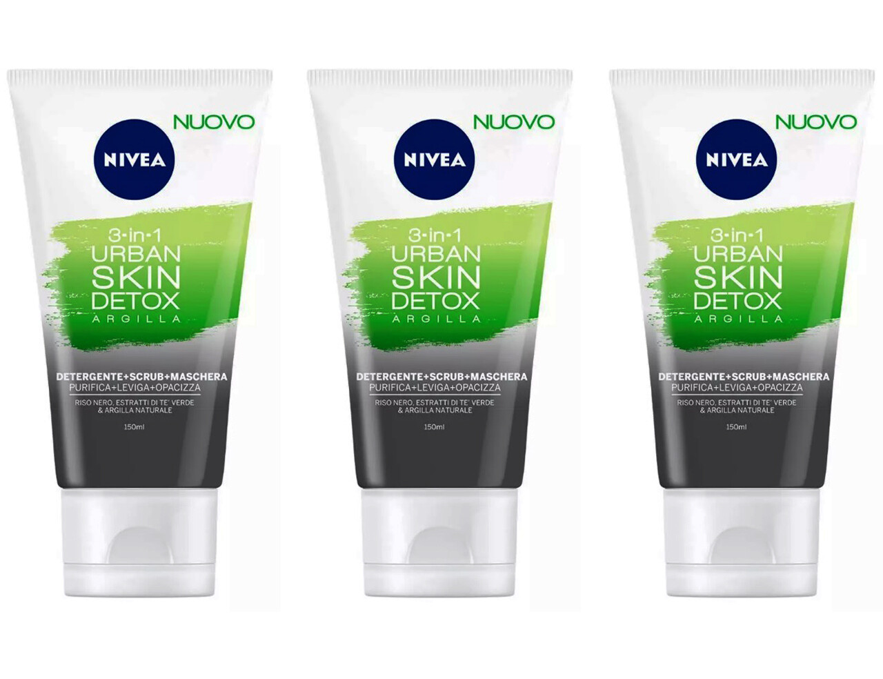 3pz NIVEA 3 in 1 Urban Skin Detox ARGILLA Detergente + Scrub + Maschra 150 ml
