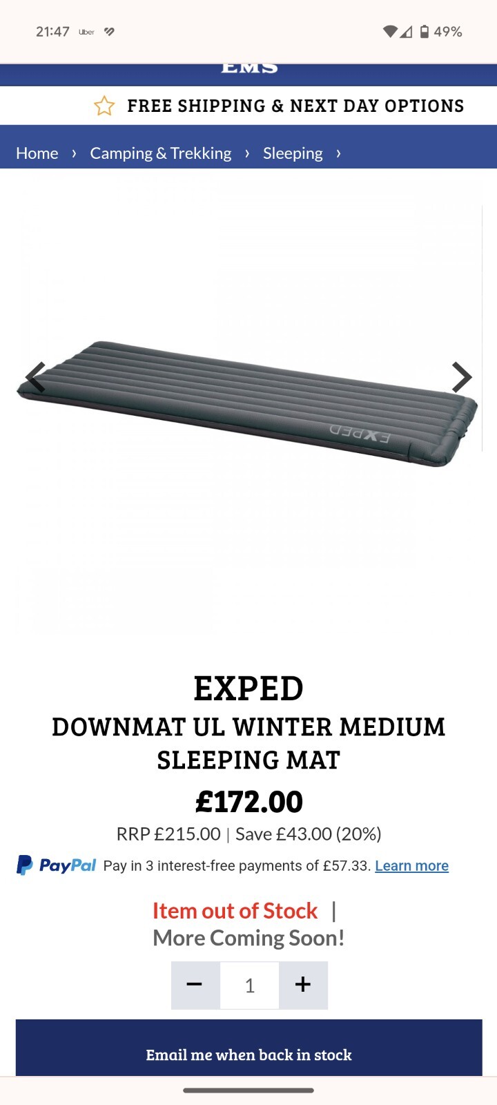 Exped Downmat UL Sleeping mat Winter Medium 9cm and Schnozzel pump bag