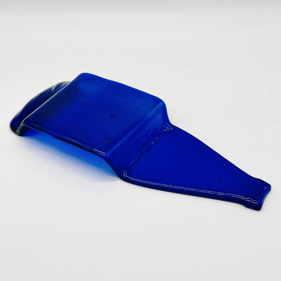 Cobalt Blue Art Glass Bottle Cheese or Serving Tray w Spoon Knife Napkin Rest - Image 2 of 4