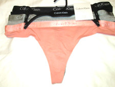 Calvin Klein Ladies' cotton thong panties-sz M-3 PK-NWT-solids w/ logo waist-40.