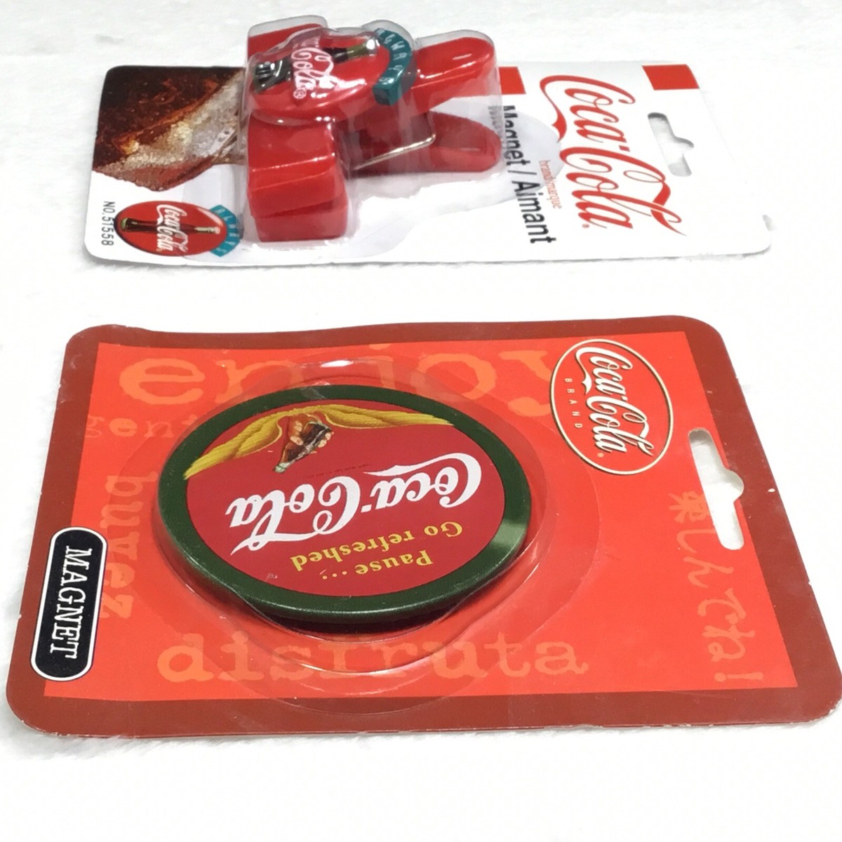 1995 Vintage Coca Cola Chip Clip + 2003 Round Refrigerator Magnet