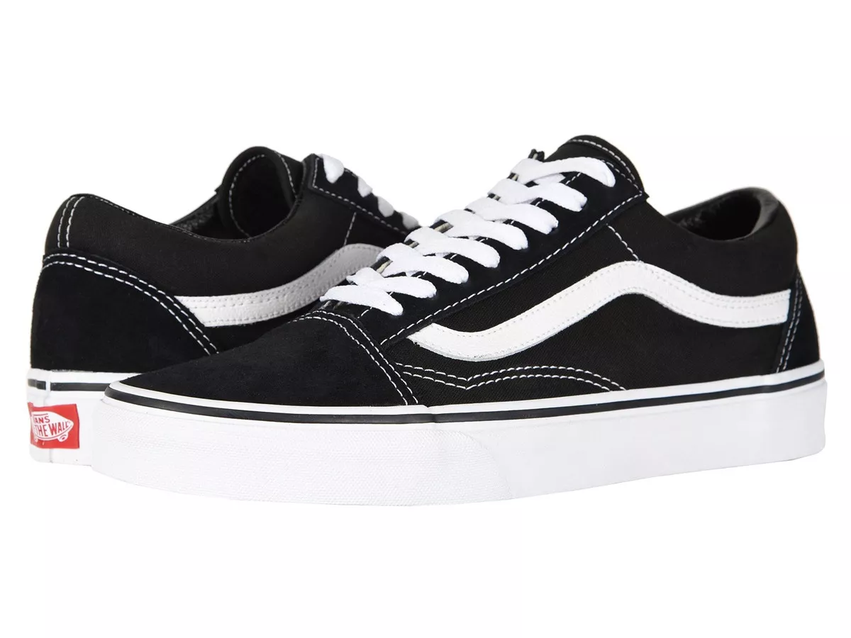 VANS OLD SKOOL BLACK WHITE LOW SUEDE CANVAS UNISEX SHOES NEW