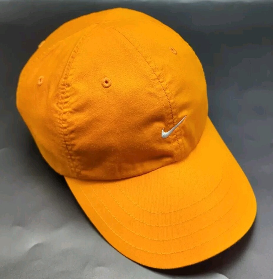 NIKE hat vintage lightweight orange adjustable cap white front swoosh logo