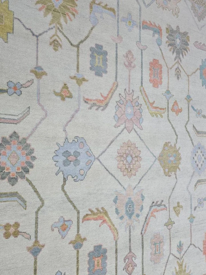 Alfombra Lio Oushak | Alfombra de lana anudada a mano | Alfombra turca geométrica azul | Alfombra de área Foto 3 de 4