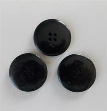 SET OF THREE SHINY BLACK PLASTIC 1 1/16" DOMED TOP/FLAT BACK SEWING BUTTONS
