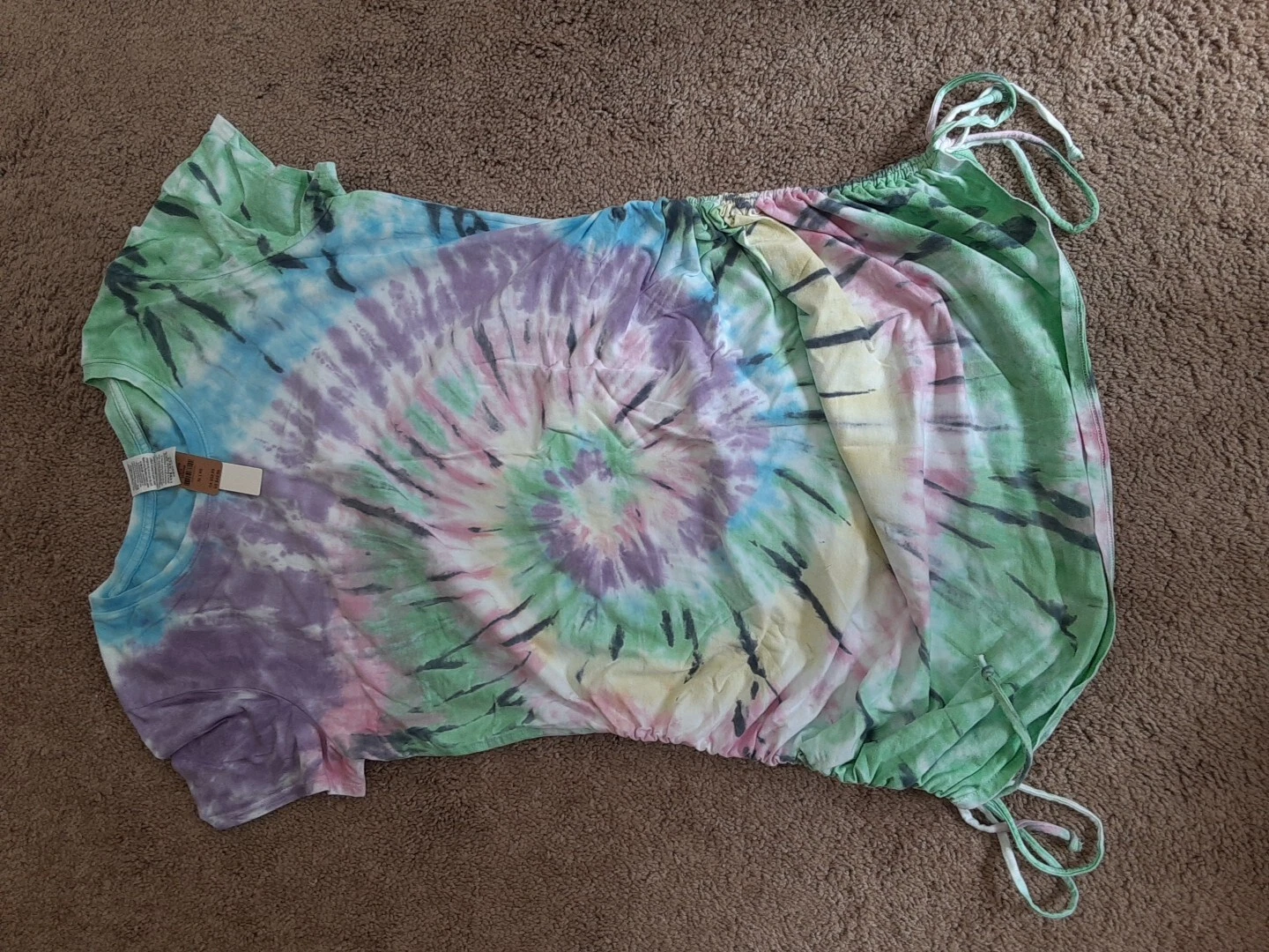 UNDERCOVER Abito Victoria’s Secret rosa increspato lato arcobaleno spirale cravatta tinta Htf Large