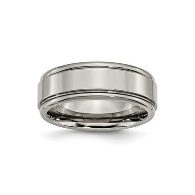 Mens Titanium Grooved Edge 8mm Polished Wedding Band Ring