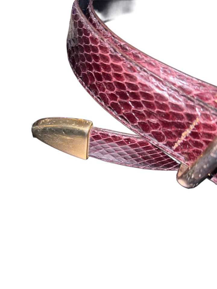 Cinturón De Colección Borgoña Mujer Piel De Serpiente Talla XL 40 Hebilla Dorada Retro Años 80 90 Excéntrico Foto 3 de 4