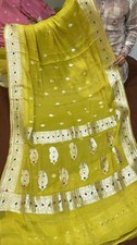 Green 100 khadi Chiffon Sari Zari Banarasi Woven Designer Saree With Blouse Pce