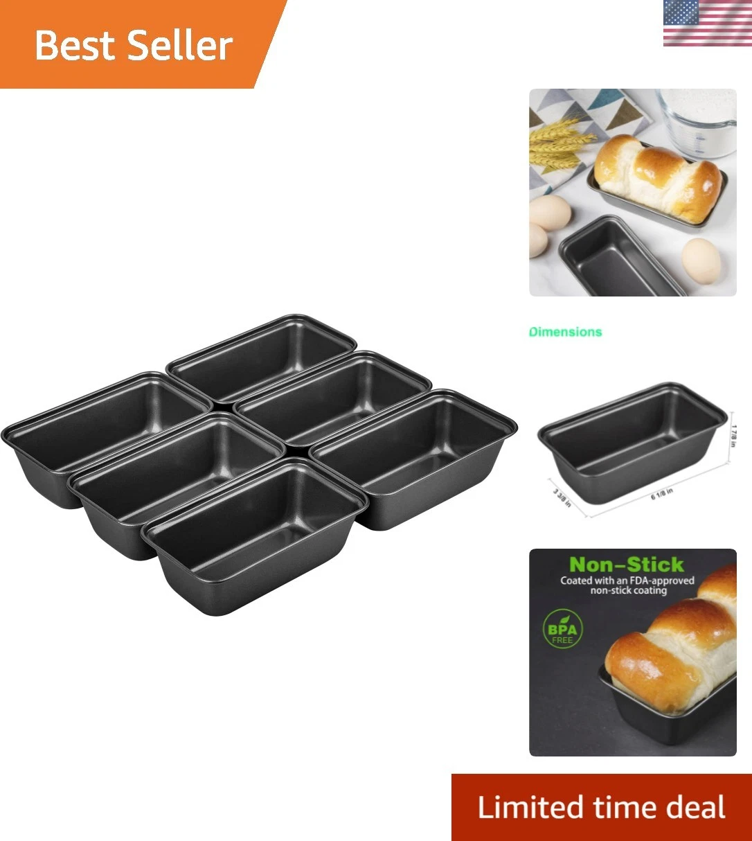 Versatile 6-Pack Mini Loaf Pans - Non-Stick Carbon Steel for Delicious Treats