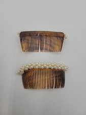 Set Of 2 Vintage Tilco USA Hair Comb Faux Pearl Hair Clip Accessory Mid Century