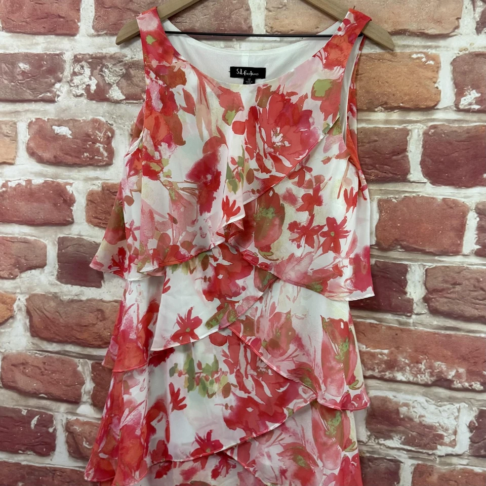 Vestido vintage SL Fashions para mujer 12 multicolor floral con volantes en capas popover Foto 4 de 4