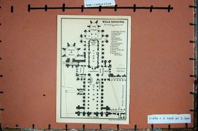 Original alter antiker Druck Karte Großbritannien Plan Wells Cathedral England Lady Chapel