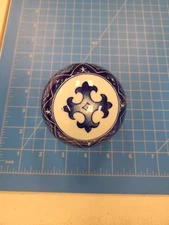 Vintage Porcelain Ball Sphere Blue White Floral Pattern Decor Display Art