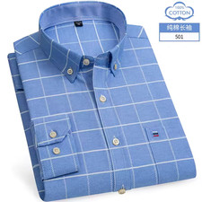 100 Cotton Oxford Men's Shirts Long Sleeves Plaid