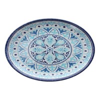 Ovales Melamin Tablett Cefalù Blau Mit Dekor 48X34 Cm - Tognana