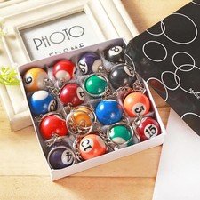 16-Piece Mini Billiard Ball Keyring Set   Colorful Resin Keychains