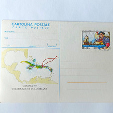 Italien Postkarte &bdquo;ITALIA 700&ldquo; Wertstempel Genova 1992 mit Briefmarke