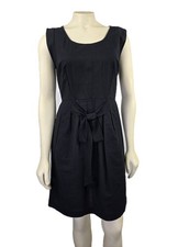 NWT Ann Taylor Black linen cotton blend pocket casual front bow Sheath Dress