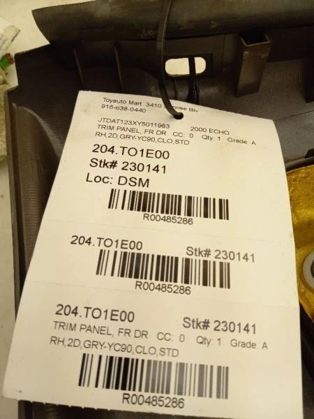 Toyota Echo 2000 pasajero delantero panel puerta derecha gris-Yc90 Foto 3 de 4