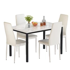 AWQM 5 Pieces Dining Table Set, Kitchen Table Set with Faux Marble Table and 4