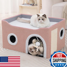 Loyareal Cat Houses for Indoor Cats - Large Cat Bed Cave with Scratch Pad and Fl