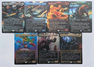 MARVEL SUPER HEROES MTG Borderless Mythic Foil COMPLETE SET of 7 Commanders 1-7