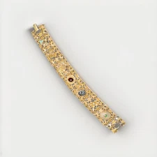 Vintage Signed Goldette NY Gold Tone Bracelet Victorian Revival 7”