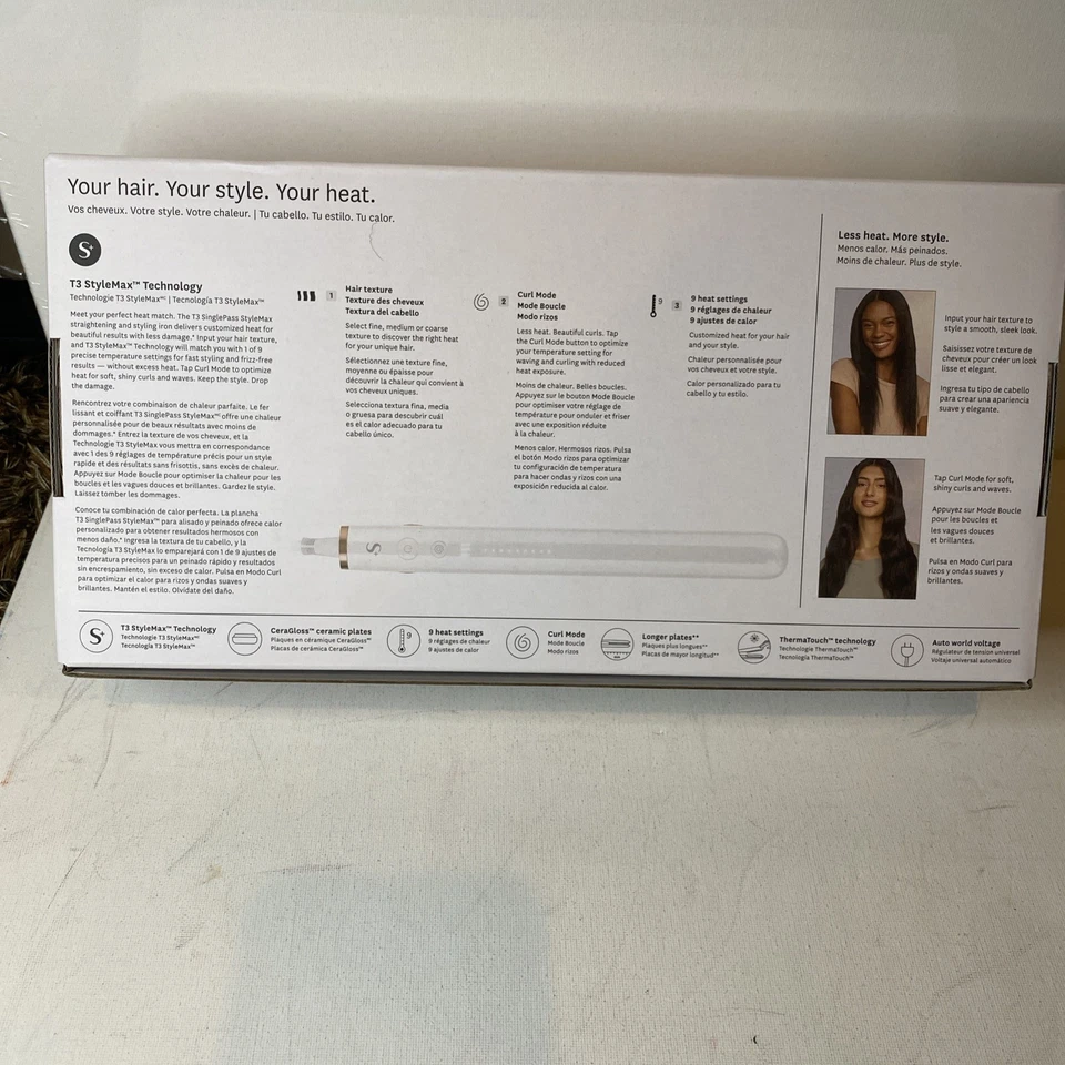 T3 Singlepass Stylemax 1'' Flat Iron 9 Heat Settings For Straightening & Curling - Image 4 of 4