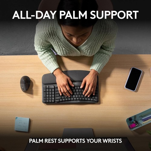 Logitech Wave Keys Wireless Ergonomic Keyboard with Cushioned Palm Rest, Comfort - Picture 3 of 10