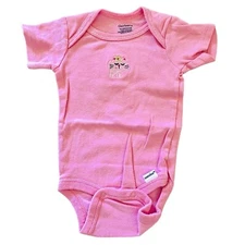 Gerber Onesies Baby Girl Pink Bodysuit 0 to 3 M Kitty Embroidery Short Sleeve