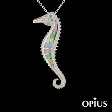 Solid 925 Sterling Silver Large Seahorse Pendant Necklace Mother Of Pearl Shell