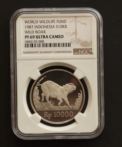 INDONESIA 10000 Rupiah 1987  $10KR WILD BOAR BABIRUSA Proof NGC PF69 Ultra Cameo