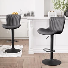 Black Bar Stools Set of 2 Modern Swivel Counter Height Bar Chair with Back Adjus
